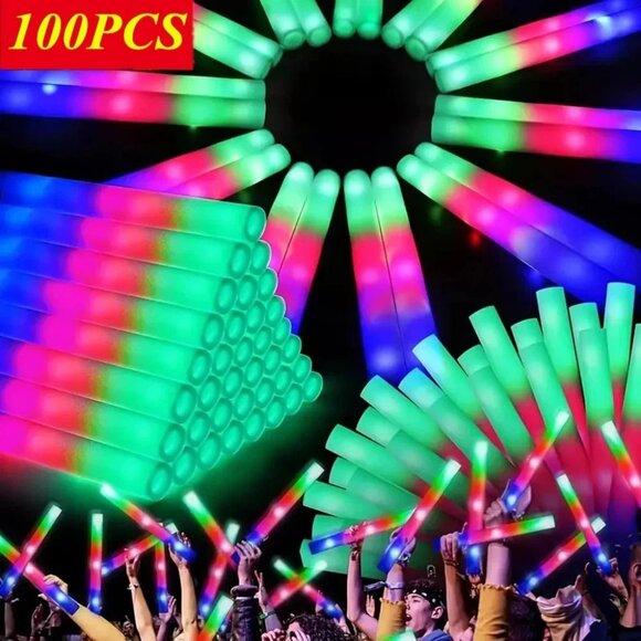 100pk 19" Multicolor LED Glow Sticks-Light Up Foam Batons 3 Modes Sports/Concert - Picture 5 of 7